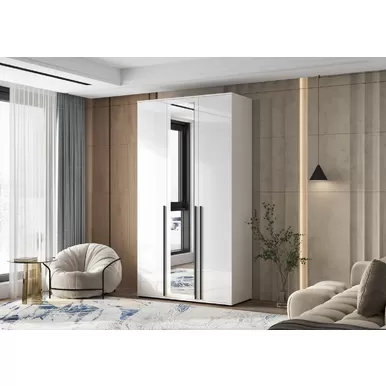 Шкаф 3-х створчатый Норд с зеркалом (1200) - Белый / Белый глянец (МИФ)