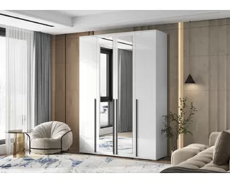 Шкаф 4-х створчатый Норд с зеркалом (1600) - Белый / Белый глянец (МИФ)
