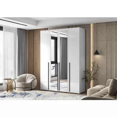 Шкаф 4-х створчатый Норд с зеркалом (1600) - Белый / Белый глянец (МИФ)