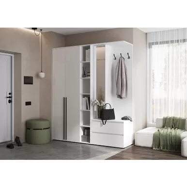 Модульная прихожая Норд (Комплект 1) - Белый / Белый глянец (МИФ)
