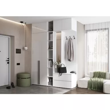 Модульная прихожая Норд (Комплект 2) - Белый / Белый глянец (МИФ)
