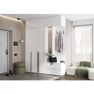 Модульная прихожая Норд (Комплект 3) - Белый / Белый глянец (МИФ)