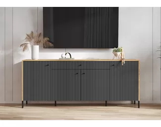 Комод Оливия (металл)  - Дуб Крафт / Графит Софт NEW (МИФ)