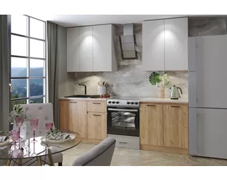 Кухня Ревилья 1.8м ЛДСП - Кашемир серый/Дуб Крафт золотой (Столлайн)