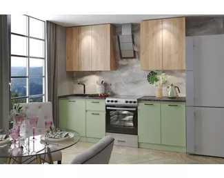 Кухня Ревилья 1.8м ЛДСП - Дуб Крафт золотой/Зеленый шалфей (Столлайн)