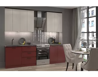 Кухня Ревилья 2.0м ЛДСП - Кашемир серый/Красно-коричневый (Столлайн)