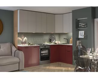 Кухня угловая Ревилья 2.5х1.4м ЛДСП - Кашемир серый/Красно-коричневый (Столлайн)