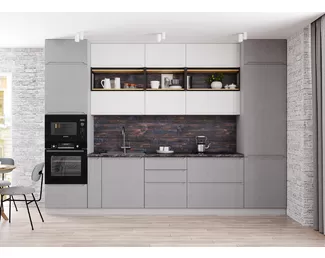 Кухня Тренто 3.4м - Штукатурка белая/Штукатурка серая (ДСВ Мебель)