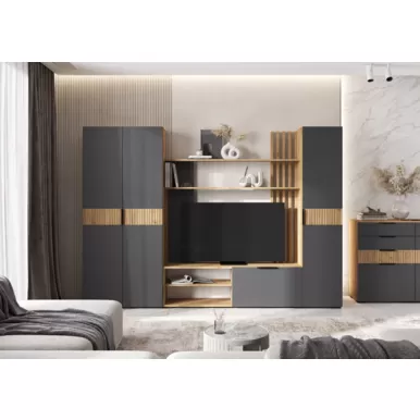 Модульная гостиная Роджина (Комплект 1) - Дуб Крафт / Графит (МИФ)