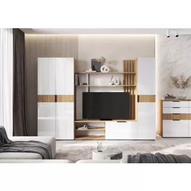 Модульная гостиная Роджина (Комплект 1) - Дуб Крафт / Белый глянец (МИФ)