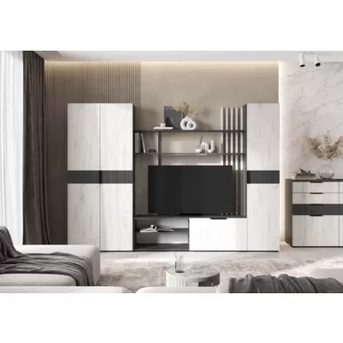 Модульная гостиная Роджина (Комплект 1) - Графит / Дуб Крафт белый (МИФ)