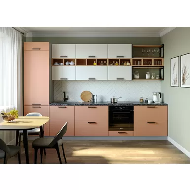 Кухня Ройс 3.4м - Белый Софт/Персик Софт (ДСВ Мебель)