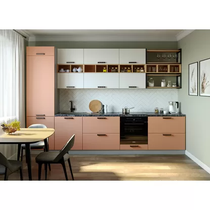 Кухня Ройс 3.4м - Белый Софт/Персик Софт (ДСВ Мебель)