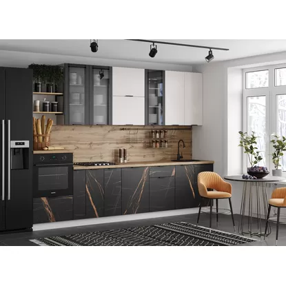 Кухня Ройс 3.2м - Кварц бежевый/Кварц черный (ДСВ Мебель)