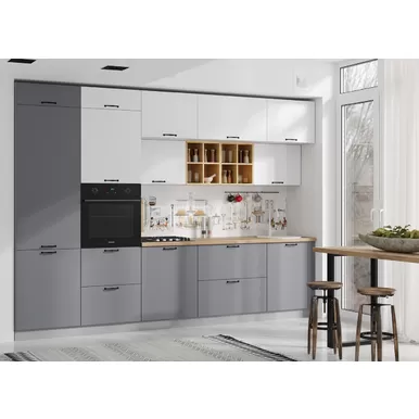 Кухня Ройс 3.2м - Белый Софт/Серый Эмалит (ДСВ Мебель)