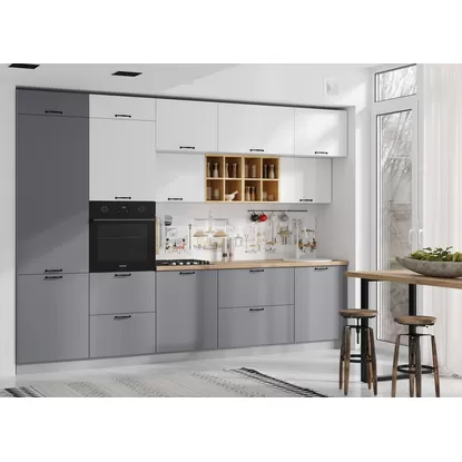 Кухня Ройс 3.2м - Белый Софт/Серый Эмалит (ДСВ Мебель)