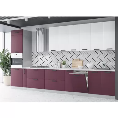 Кухня Ройс 4.0м - Белый Софт/Виноград Софт (ДСВ Мебель)