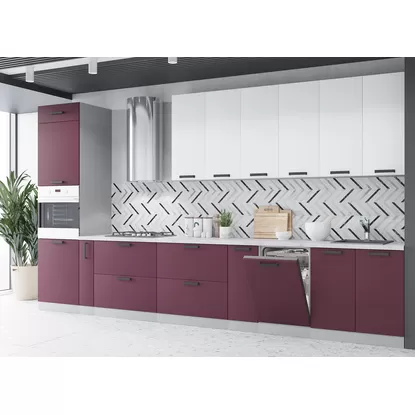 Кухня Ройс 4.0м - Белый Софт/Виноград Софт (ДСВ Мебель)