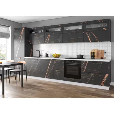 Кухня Ройс 3.8м - Кварц черный (ДСВ Мебель)