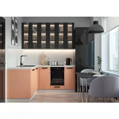 Кухня угловая Ройс 1.8х1.8м - Черный/Персик Софт (ДСВ Мебель)