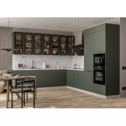 Кухня угловая Ройс 2.8х3.2м - Черный/Оливково-зеленый (ДСВ Мебель)