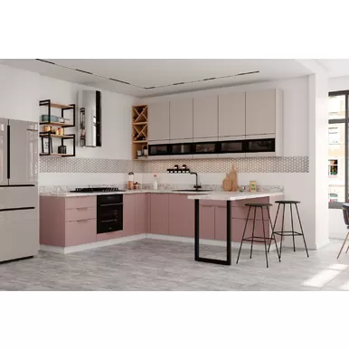 Кухня угловая Ройс 2.4х2.9м - Бежевый Скин/Пудра Скин (ДСВ Мебель)