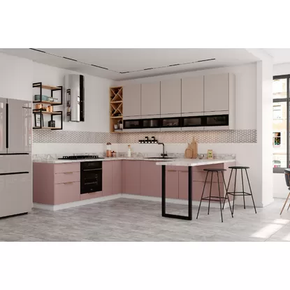 Кухня угловая Ройс 2.4х2.9м - Бежевый Скин/Пудра Скин (ДСВ Мебель)