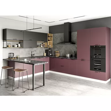 Кухня угловая Ройс 2.8х3.4м - Графит Софт/Вино Софт (ДСВ Мебель)