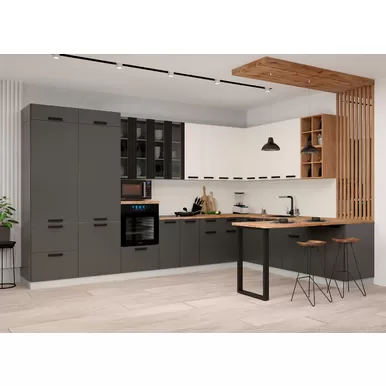 Кухня угловая Ройс 4.0х2.6м - Белый Софт/Графит Софт (ДСВ Мебель)