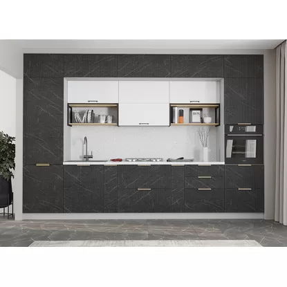 Кухня Монца/Ройс 3.6м - Гранит Оникс/Белый Софт (ДСВ Мебель)