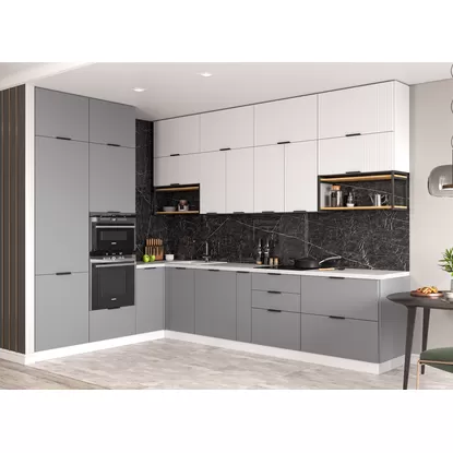 Кухня угловая Монца/Ройс 2.2х3.2м - Белый Софт/Серый Эмалит (ДСВ Мебель)