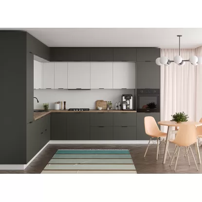 Кухня угловая Монца/Ройс 3.4х3.4м - Белый Софт/Графит Софт (ДСВ Мебель)