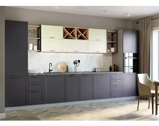 Кухня Квадро 4.0м - Ваниль кожа/Железо (ДСВ Мебель)