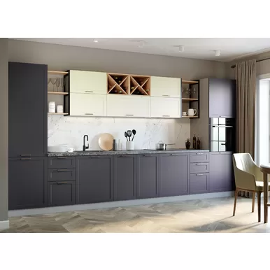 Кухня Квадро 4.0м - Ваниль кожа/Железо (ДСВ Мебель)