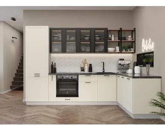 Кухня угловая Квадро 3.0х1.8м - Черный/Ваниль кожа (ДСВ Мебель)