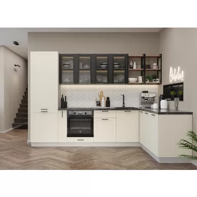 Кухня угловая Квадро 3.0х1.8м - Черный/Ваниль кожа (ДСВ Мебель)