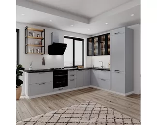 Кухня угловая Квадро 3.2х2.2м - Черный/Маус Софт (ДСВ Мебель)