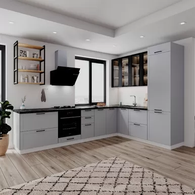 Кухня угловая Квадро 3.2х2.2м - Черный/Маус Софт (ДСВ Мебель)