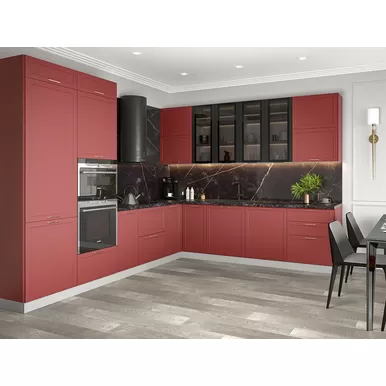 Кухня угловая Квадро 3.2х2.8м - Красная кожа (ДСВ Мебель)