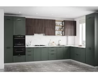 Кухня угловая Квадро 4.2х2.4м - Американский шоколад/Оливково-зеленый (ДСВ Мебель)