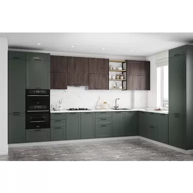 Кухня угловая Квадро 4.2х2.4м - Американский шоколад/Оливково-зеленый (ДСВ Мебель)