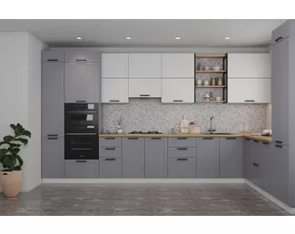 Кухня угловая Квадро 4.2х2.4м - Белый  Софт/Серый Эмалит (ДСВ Мебель)