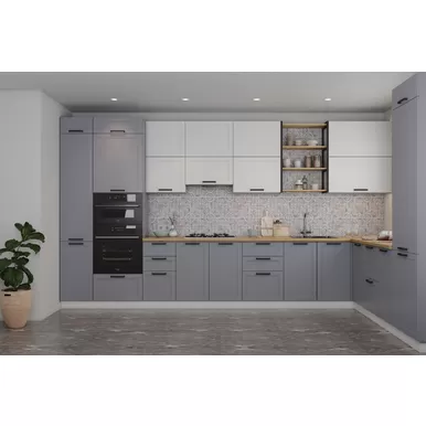 Кухня угловая Квадро 4.2х2.4м - Белый  Софт/Серый Эмалит (ДСВ Мебель)