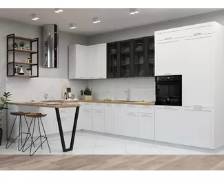 Кухня угловая Квадро 2.7х4.0м - Белая кожа (ДСВ Мебель)