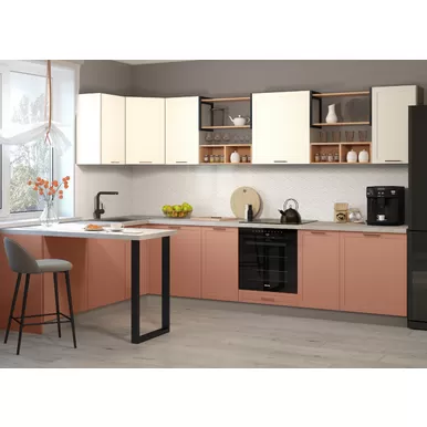 Кухня угловая Квадро 2.2х3.2м - Ваниль кожа/Персик Софт (ДСВ Мебель)