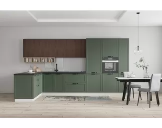 Кухня угловая Квадро/Ройс 2.0х4.0м - Оливково-зеленый/Американский шоколад (ДСВ Мебель)