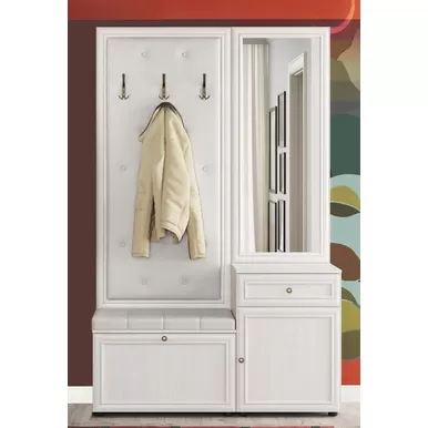 Прихожая Оскар-7А - Комплект 6 - Дуб Крафт белый/Кожзам Белый (МК Стиль)