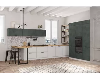 Кухня угловая Фенис/Марта 4.0х2.4м - Палм Грин/Белый Скин (ДСВ Мебель)