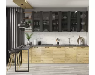 Кухня Лофт 3.0м - Черный/Дуб цикорий (ДСВ Мебель)