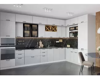 Кухня угловая Лофт 4.0х2.2м - Штукатурка белая/Штукатурка серая (ДСВ Мебель)